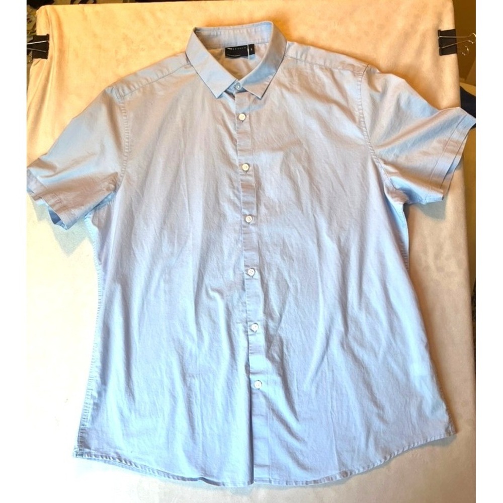 ASOS DESIGN Mens 2XL Light Blue Short Sleeve Button Down Shirt Stretch Cotton